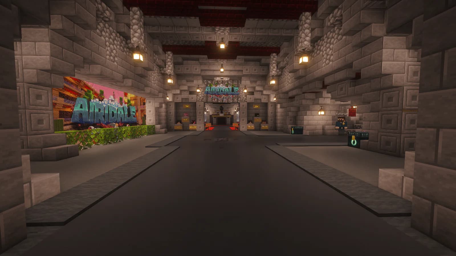 Airidale Prison spawn corridor with the Airidale logo and ward entrances